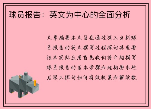 球员报告：英文为中心的全面分析